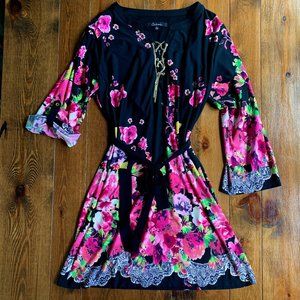 CALESAS | Black Pink Floral Dress